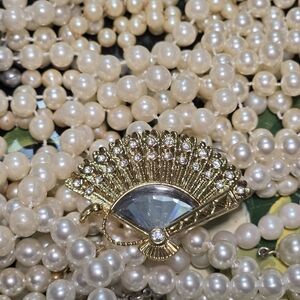 Vintage Swarovski Crystal Memories Spanish Fan Brooch Gold-Tone